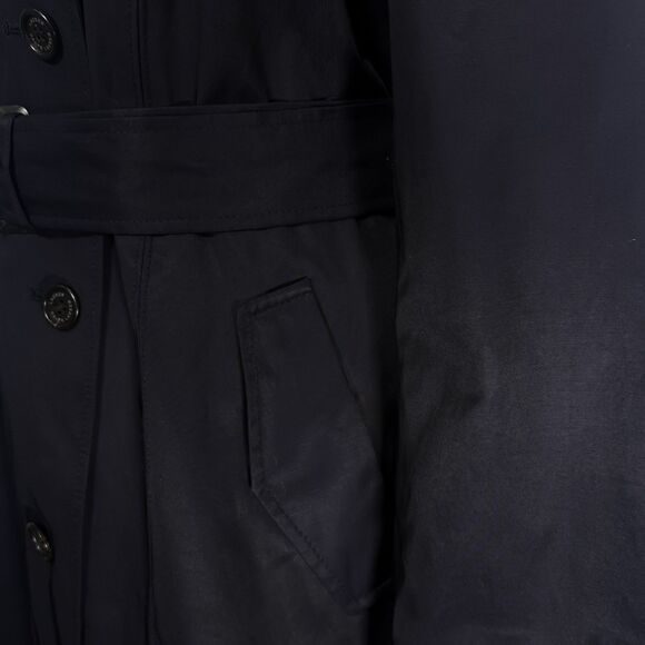 Ralph Lauren Women’s Trench Coat L Navy Blue Double Breasted Belted Cotton Blend - Picture 11 of 12